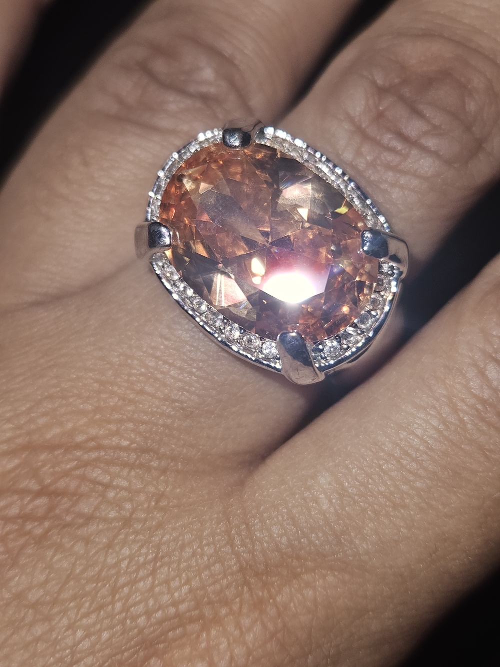 Oval Peach Crystal Halo Ring - Women Jewelry